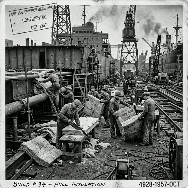 Historical shipyard with industrial workers